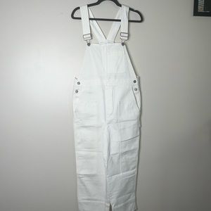 AYR white denim overalls with silver hardware